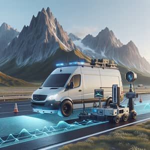 8K Photorealistic Image: Highway Van Pavement Analyzer & Radar Scan