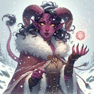 Tiefling Woman Sorcerer Embracing Winter Magic