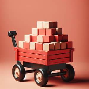 Vibrant Red Wagon with Wooden Blocks | Playful Kids Toy