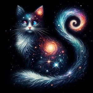 Space Cat Art – Cosmic Feline with Galaxy Tail