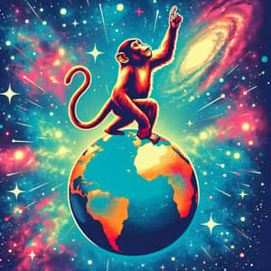 Triumphant Monkey on World Globe - World Domination Symbol