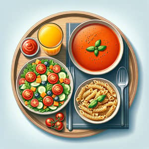 Delicious 10€ Meal: Tomato Soup, Pasta, Salad & Orange Juice
