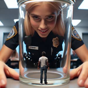 Cinematic Perspective of a Smirking Blonde Student Policewoman