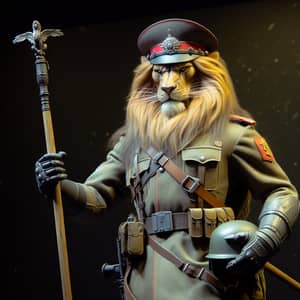 Realistic Military Lion with Staff - Powerful Warrior Art