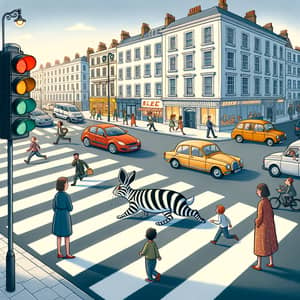 City Scene with Zebra Crossing and Rabbit in Motion