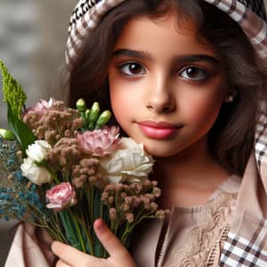 Young Girl with Arabic Features Holding Flowers