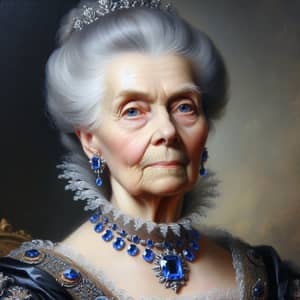 Regal Oil Painting Portrait of Elderly Woman in Royal Attire