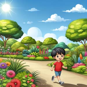 Tranquil Park Scene with Boy Playing - Nature and Joy