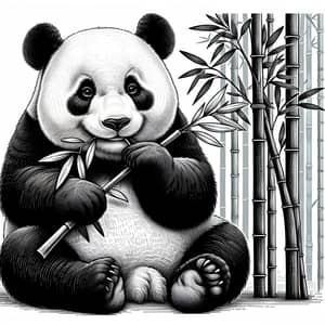 Jovial Panda Line Art: Detailed Monochrome Illustration