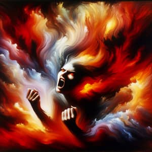 Woman's Fiery Fury: Expressive Artwork