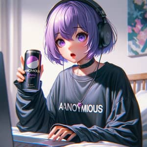 8K HD Female Anime Character with Purple Braids and Headphones