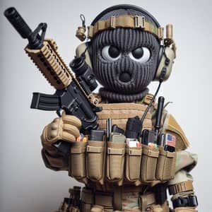 Cartoon Character in Ski Mask and Tactical Gear with Rifle