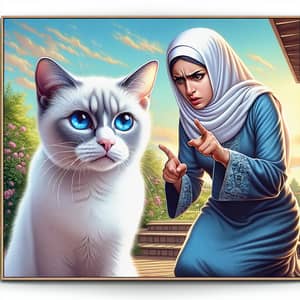 White Cat with Blue Eyes - Innocent Outdoor Scene