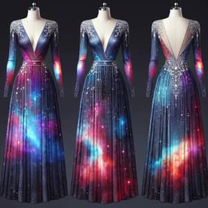 Galactic Style Full-Length Dress with V-neck and Open Back