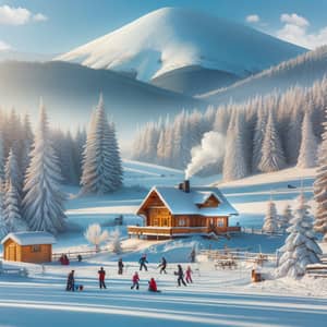 Picturesque Winter Scene | Cozy Cabin & Snowy Mountains