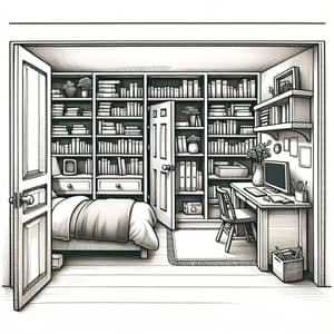 Intimate Room Design with Bookshelves, Study Table, Single Bed