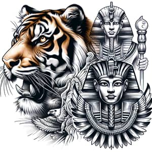 Tiger and Horus Tattoo: Symbolic Fusion Illustration