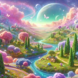 Planet of Happiness: Vibrant, Sprawling Landscape Full of Joy