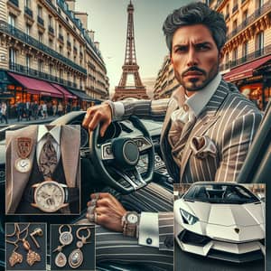 Luxury Hispanic Man Drives Lamborghini in Paris | Designer Attire