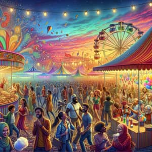 Dynamic Sensory Carnival Scene | Colorful Festivities at Sunset