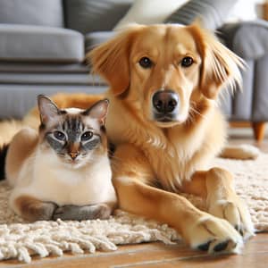 Cat and Dog on Comfortable Rug: Heartwarming Friendship