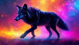 Dynamic Dancing Black Wolf on Tetris Background