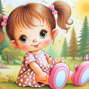 Playful Young Girl with Bright Eyes in Polka-dot Dress