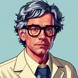 Pixel Art Grey Hair Professor with Black Glasses