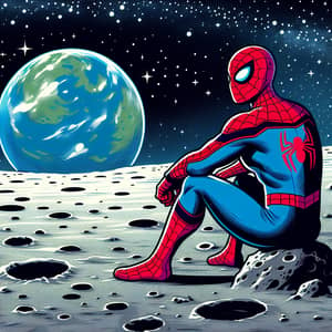 Spider Hero Gazing at Earth on Moon | Epic Space Scene