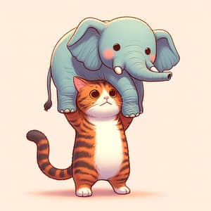 Cat Carrying Elephant: Unique Illustration