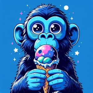 Blue Monkey Eating Space-Themed Ice Cream