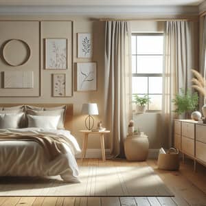 Cozy Bedroom Decor: Queen Bed, Lamp, Dresser & More