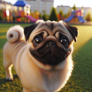 Adorable Pug with Big Sparkling Eyes on Grassy Playground