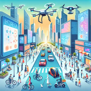 Futuristic Cityscape: AI Integration with Diverse Human Society