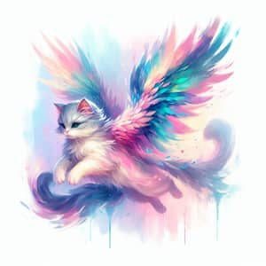 Whimsical Cat with Majestic Wings | Pastel Illustration