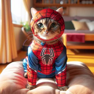 Adorable Tabby Cat in Custom Superhero Costume | Living Room Scene