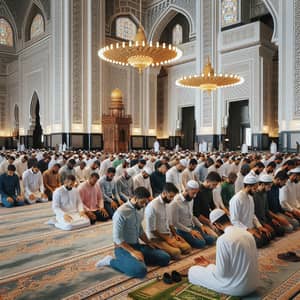 Diverse Men Engaged in Prayer at Grand Mosque