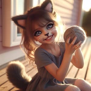 Cat Girl - Playful Feline Character with Fluffy Tail and Joyful Smile