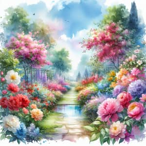 Watercolor Blooms Garden - Vibrant Floral Oasis