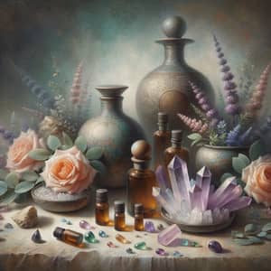 Serene Still Life: Essential Oils & Crystals Artwork