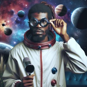 Male Haitian Astronaut amidst Planets and Cosmos