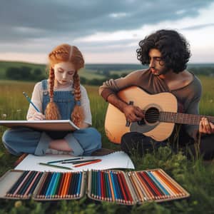 Creative Harmony: Drawings & Melodies on Verdant Grassland