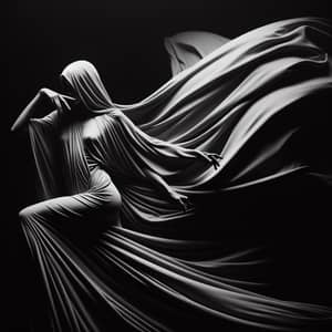 Mysterious Cloaked Figure in Dramatic Black and White