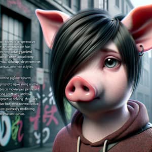 Emo Style Piglet Depiction: Modern Charm Animation
