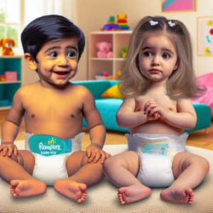 9-Year-Old Children in Pampers Baby Dry Diapers | Playful & Innocent