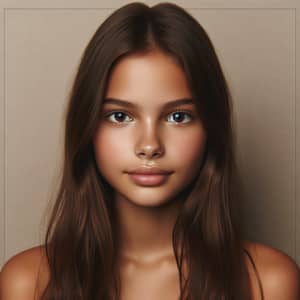 Serene Expression: Tanned Girl with Chestnut Brown Hair and Hazel Eyes