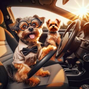 Funny Dog Driving Car with Small Passenger | Humorous Car Scene