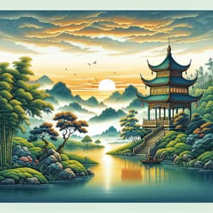 Serene Traditional Chinese Landscape Poster Design