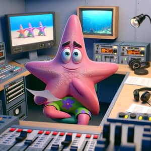 Patrick Starfish in Media Hub | Aquatic Cartoon Character at Work