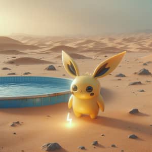 Electric Pikachu in Desert Landscape with Blue Pool